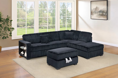 Sectional Set Reversible Chaise + Built-In Shelf + Storage Ottoman