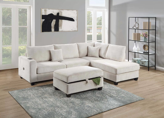Piece Sectional Set W/ USB Port + Storage Ottoman