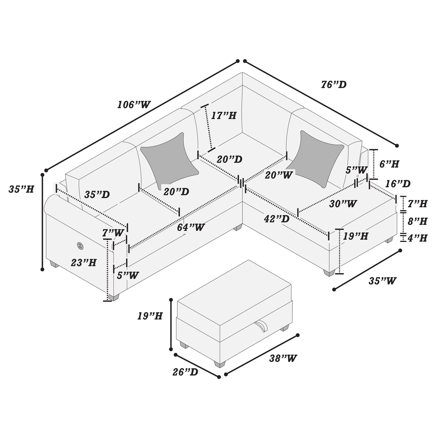 Sectional Set  built-in USB port