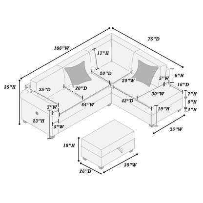 Sectional Set  built-in USB port