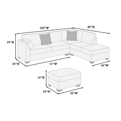 Reversible Sectional Set W/ Ottoman