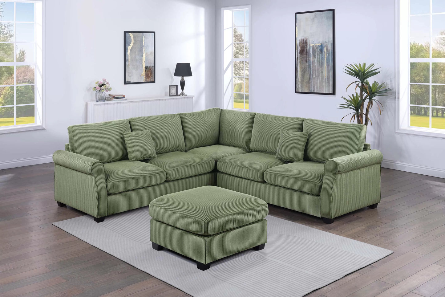 Sectional w/Cocktail Ottoman-Sage