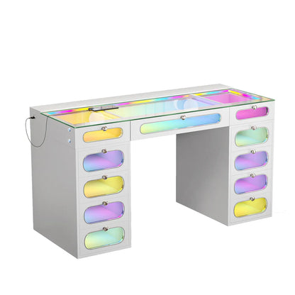 New Release ! Priscilla Vanity Desk-11 Glass Fronted Drawers with Crystal Handles