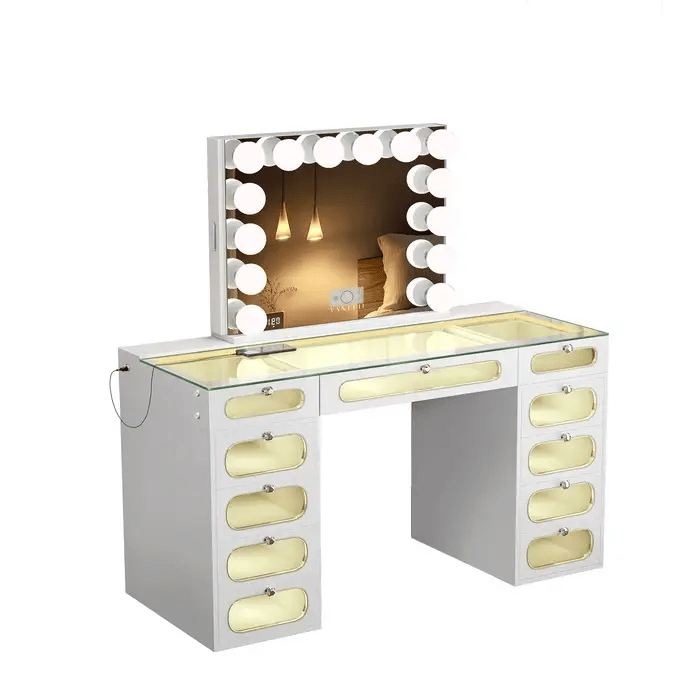 New Release ! Priscilla Vanity Set with Hollywood Vanity Mirror Pro with Jewelry Cabinet