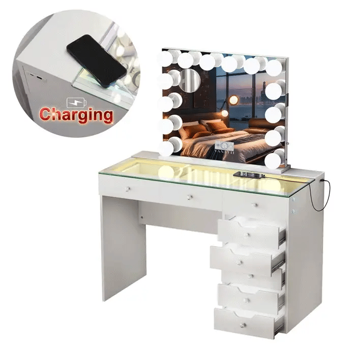 Diana 8 Drawers Vanity Desk Set with RGB and Full Light