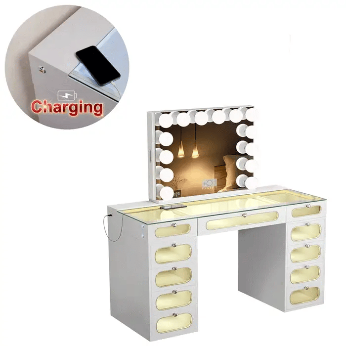 New Release ! Priscilla Vanity Set with Hollywood Vanity Mirror Pro with Jewelry Cabinet