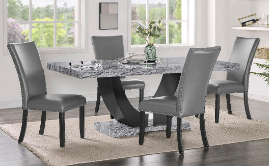 Base Faux Marble Dining Set w/6 Grey Chairs