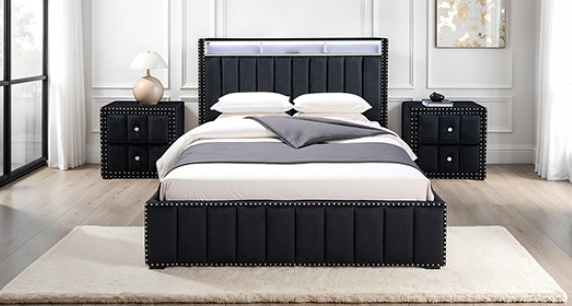Black Queen Bed w/ 2 Nightstands