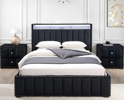Black Queen Bed w/ 2 Nightstands