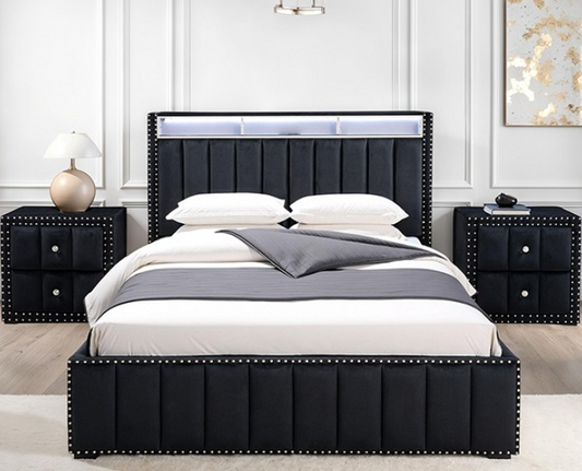 Black Queen Bed w/ 2 Nightstands