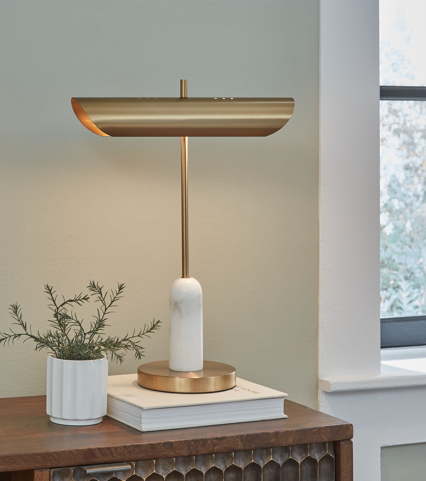 Rowleigh - Marble Desk Lamp - Gold Finish / White