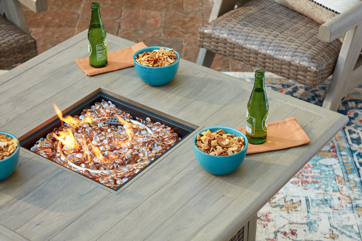 Cliff Trails - Square Fire Pit Table - Beige
