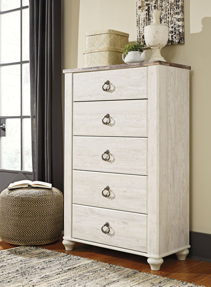 Willowton - Five Drawer Chest - Brown / Beige / White
