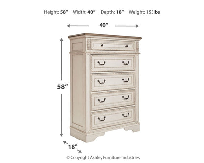Realyn - Five Drawer Chest - White / Brown / Beige
