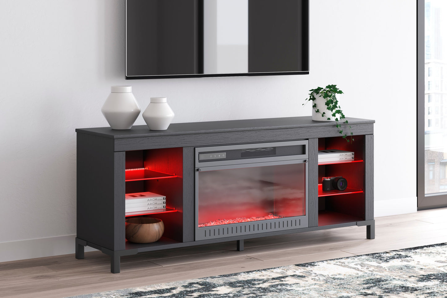 Cayberry - Negro - Mueble TV Con Chimenea