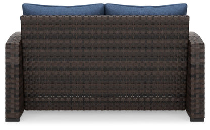 Windglow - Blue / Brown - Loveseat With Cushion