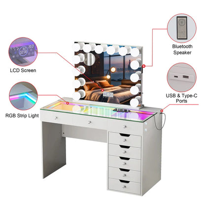Promotion Deal! Diana Vanity Desk Set- 8 Storage Drawers with Vanity Mirror