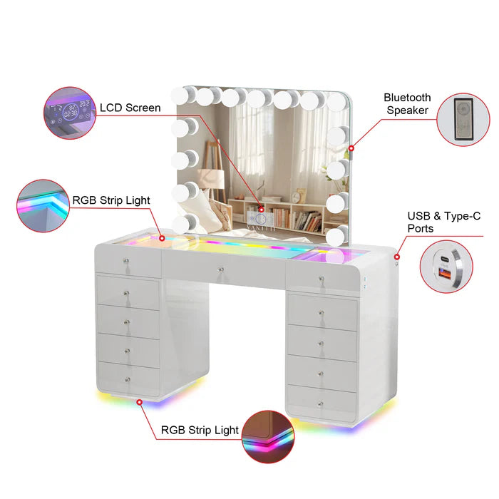 Catalina Vanity Desk with RGB light including vanity mirror