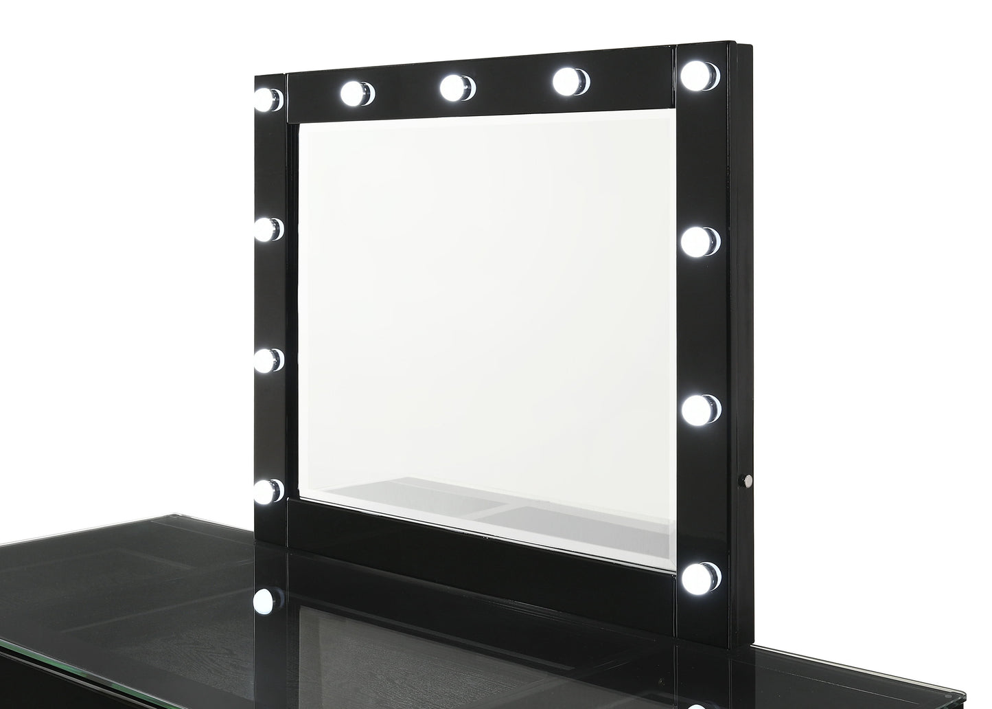 Avery - Vanity Desk With Glass Top, LED Mirror & Stool - Black