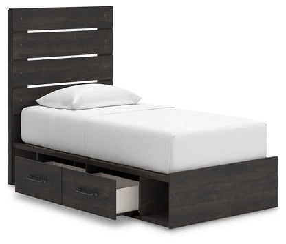 Hollivern - 4 Pc. - Twin Panel Storage Bed, Dresser, Mirror And Chest - Dark Gray