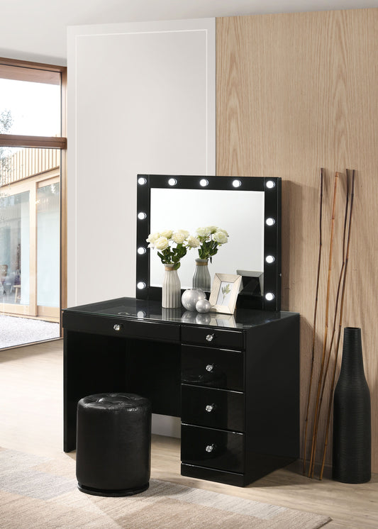 Morgan - Vanity Desk With Glass Top, Led Mirror & Stool