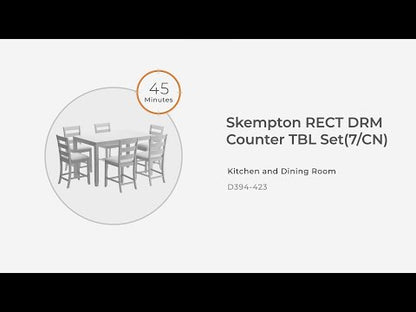 Skempton - Blanco / Marrón claro - Mesa de comedor con altura de mostrador y taburetes de bar (juego de 7)