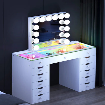 Eva-RGB Vanity Desk Set Including Marilyn Hollywood Vanity Mirror Pro with Jewelry Organizer
